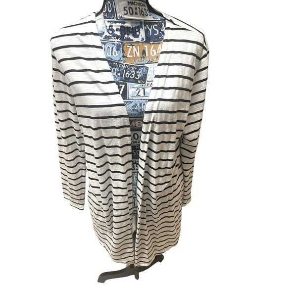 Chico's Cardigan The Ultimate Tee Striped Black & White Open Cardigan sz L - Picture 1 of 5